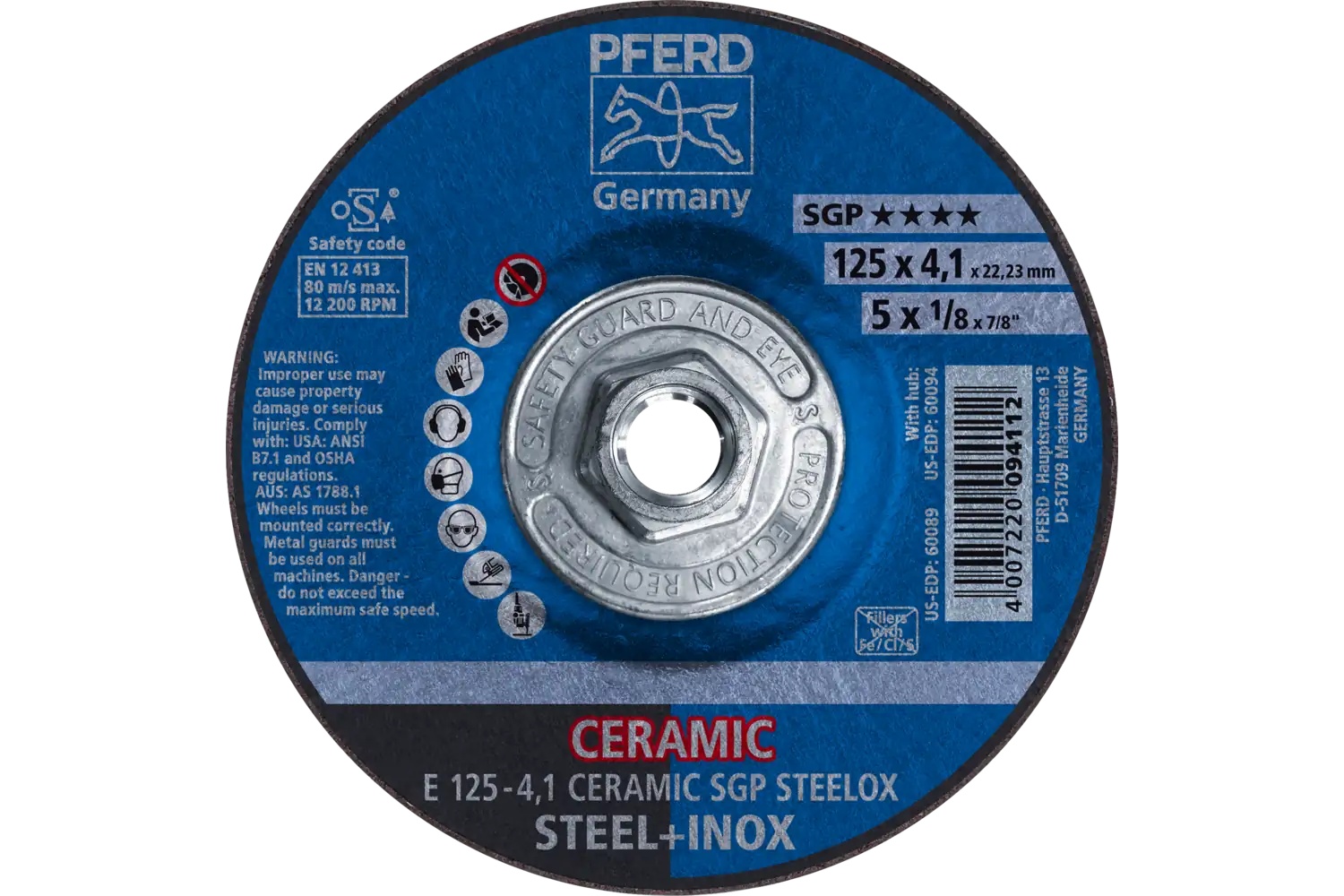 Picture of Pferd Grinding Wheel, 5" X 1/8 X 5/8-11, Ceramic Sgp Steelox, T27